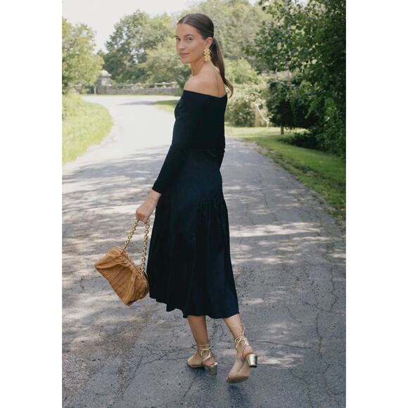 Tuckernuck Marissa Midi Off-The-Shoulder Dress Fit And Flare Black Medium - Picture 3 of 12